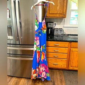 Maxi Dress Multicolor floral mermaid style flared bottom  lined size 2
